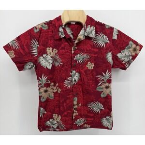 Palmwave Hawaiian Shirt Men's Size M Cotton Red Floral Tropical Beach Aloha